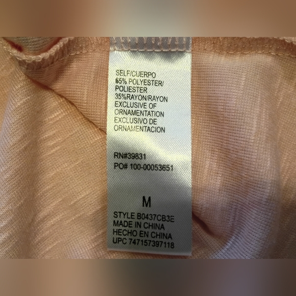 Democracy Women's Peach Palm Tree Print Top Sz M - Picture 5 of 5